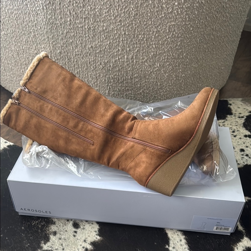 AEROSOLES Tan Winter Rain Boots with Classic Silhouette